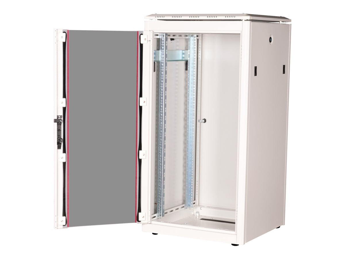 Vorderansicht des ROLINE Netzwerkschranks Pro 48,26cm 19Zoll 22 HE 600x600 BxT Glastür grau