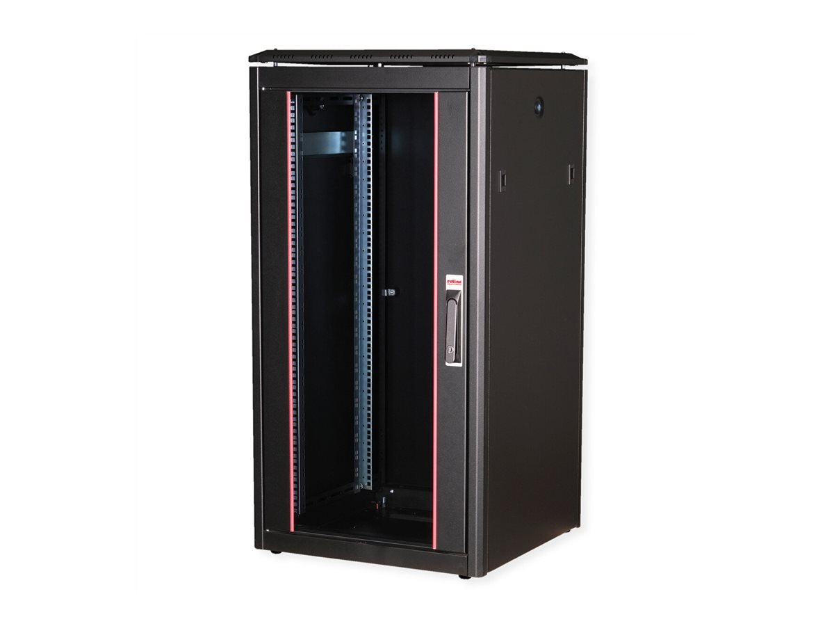 ROLINE Netzwerkschrank Pro 48,26cm 19Zoll 16 HE 600x800 BxT Glastür schwarz - Detailansicht der Glastür