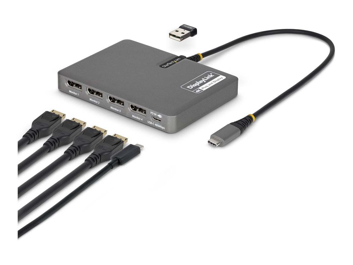 STARTECH.COM USB-C zu 4-Monitor Workstation Adapter 4K 60Hz DisplayPort 140W PD Passthrough USB fur Tastatur und Maus TAA