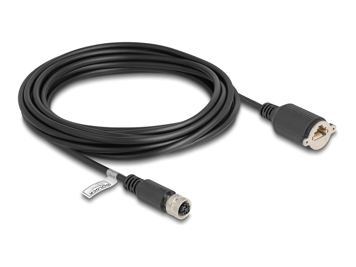 DELOCK M12 Kabel D-kodiert 4 Pin Buchse zu RJ45 Buchse zum Einbau Cat.5e FTP 5m schwarz - Vorderansicht