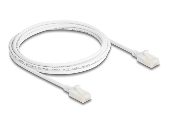 DELOCK RJ45 Netzwerkkabel Cat.6A Stecker zu Stecker mit robuster Rastnase Industrietauglich U/UTP Slim 2 m weiss
