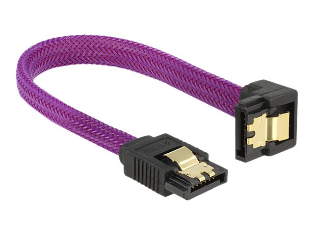 DELOCK SATA Kabel 6 Gb/s 10 cm unten / gerade Metall violett Premium - Vorderansicht