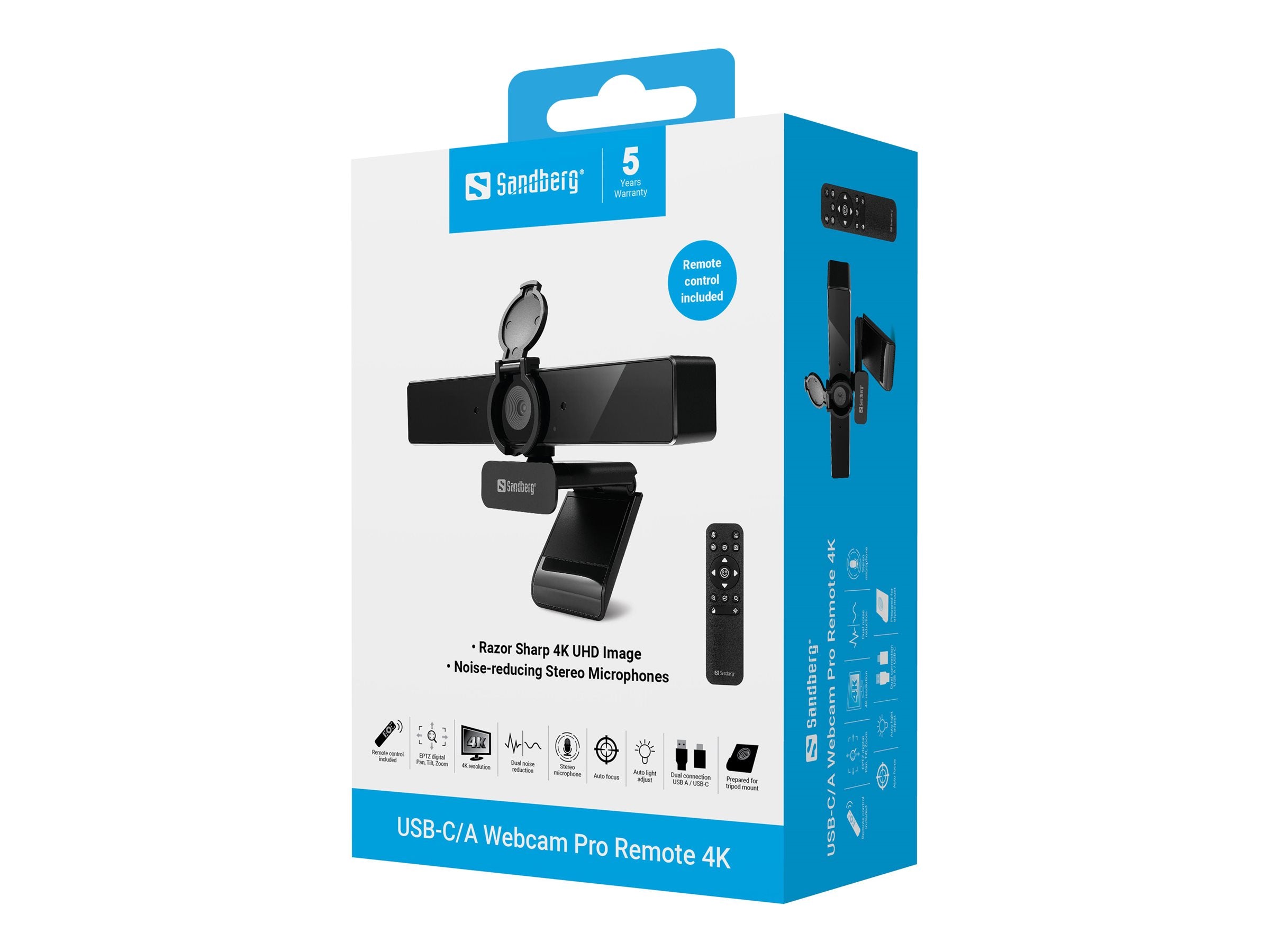 SANDBERG USB-C/A Webcam Pro Remote 4K Vorderansicht