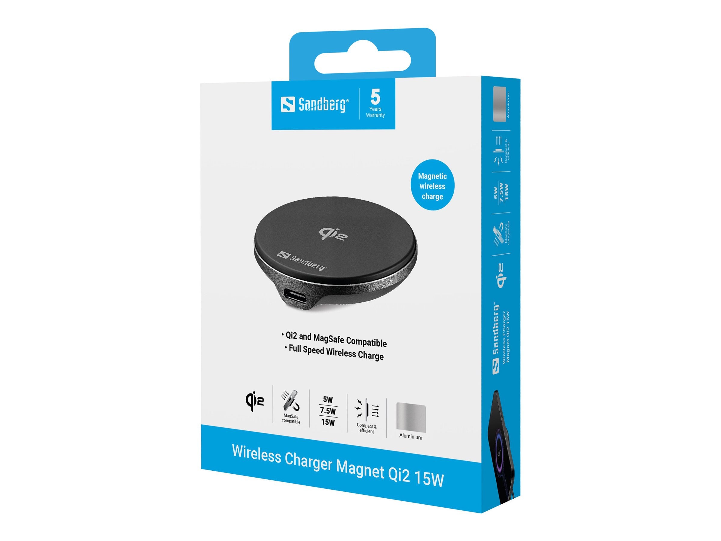 SANDBERG Wireless Charger Mag Qi2 15W Vorderansicht