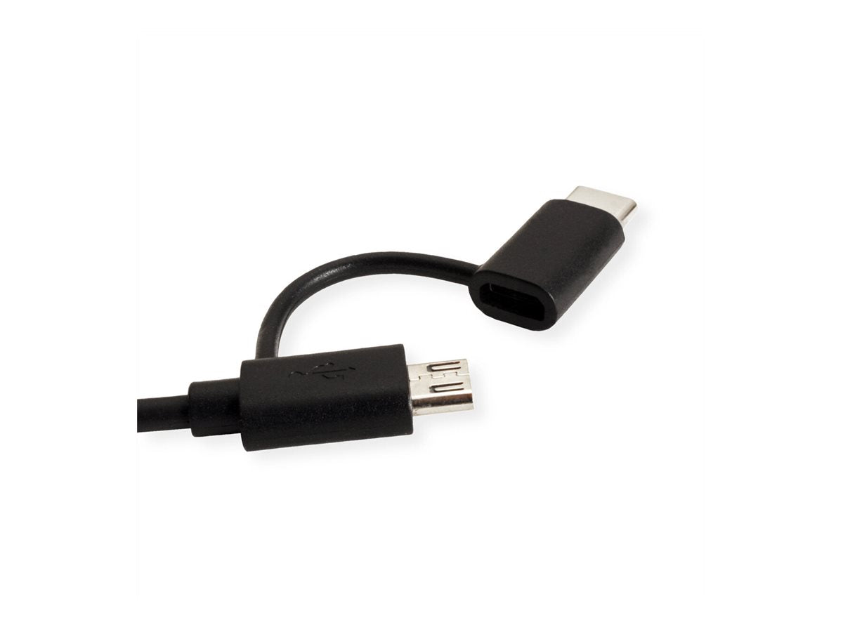 ROLINE USB 2.0 Sync- & Ladekabel Typ A - Typ C / Micro B schwarz 1m Anschlussansicht