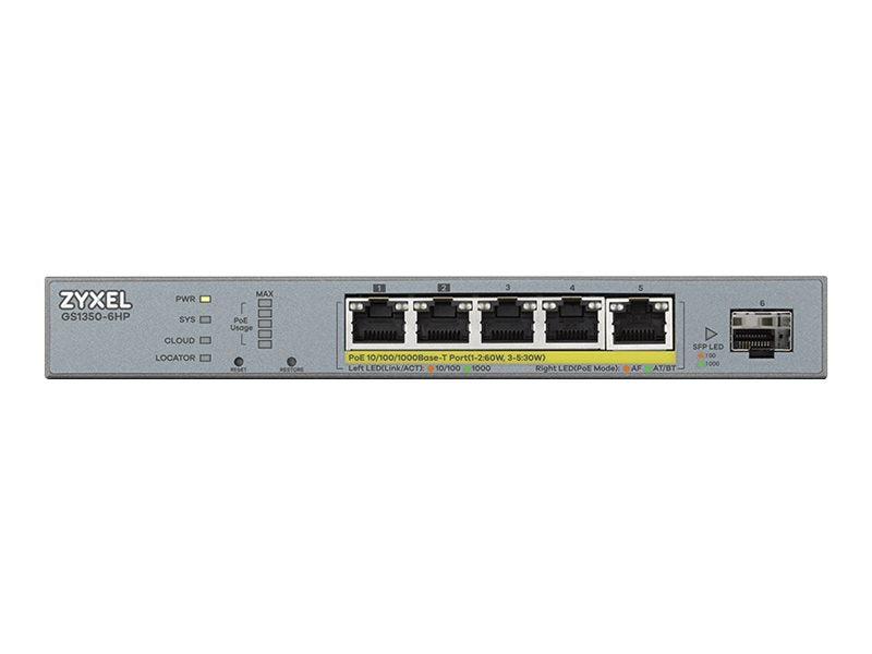 ZYXEL GS1350-6HP 6 Port managed CCTV PoE Switch Vorderansicht
