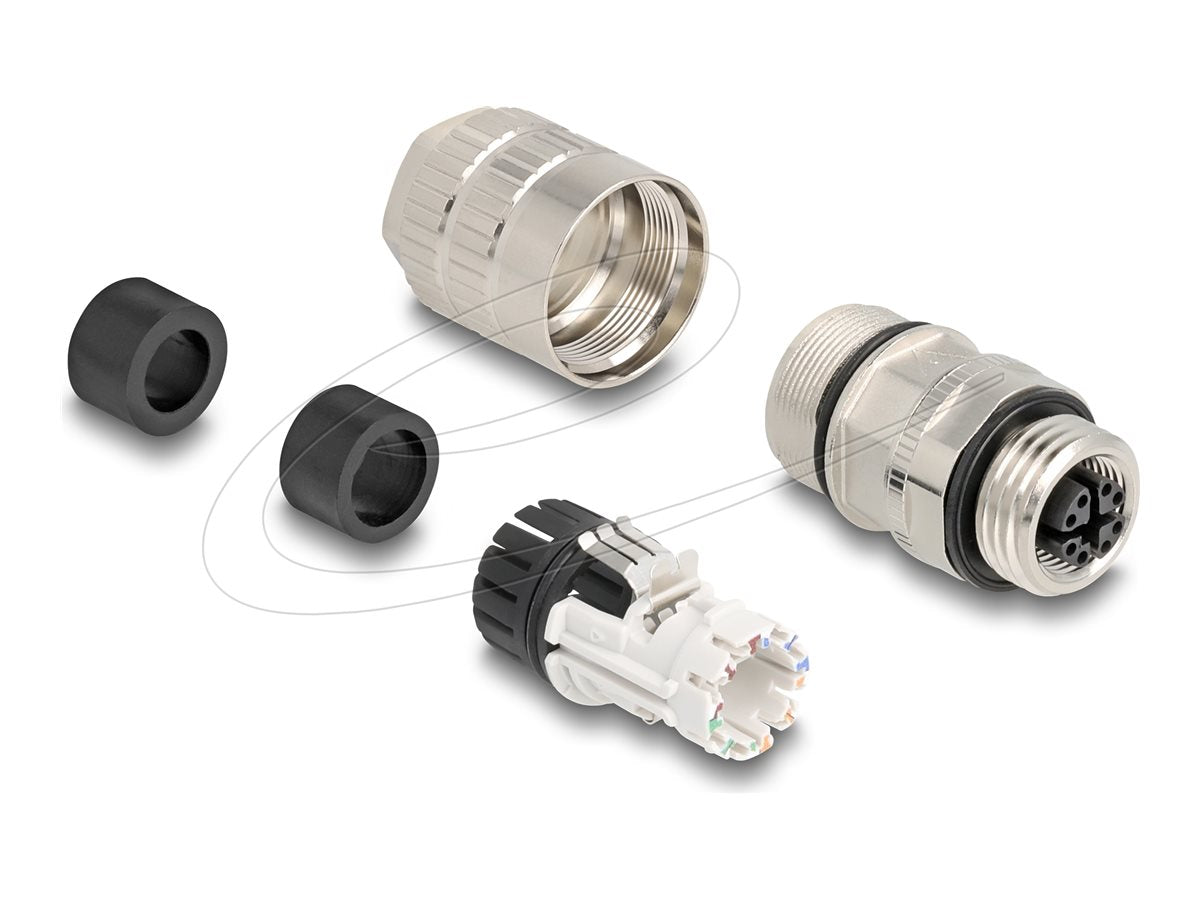 DELOCK M12 Buchse 8 Pin X-kodiert feldkonfektionierbar Cat.6A - Vorderansicht