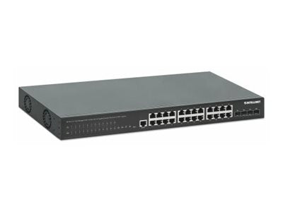 INTELLINET 28-Port Layer 2+/Layer 3 Lite Fully Managed PoE+ Switch mit 24 Gigabit Ethernet-Ports und 4 10G SFP+ Uplinks Self-Healing