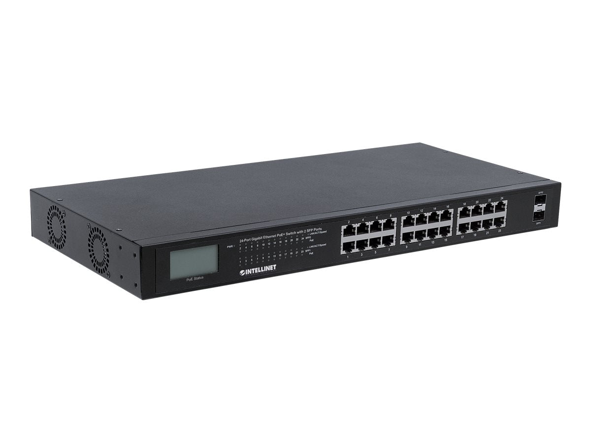 INTELLINET 24-Port Gigabit Ethernet PoE+ Switch mit LCD-Anzeige