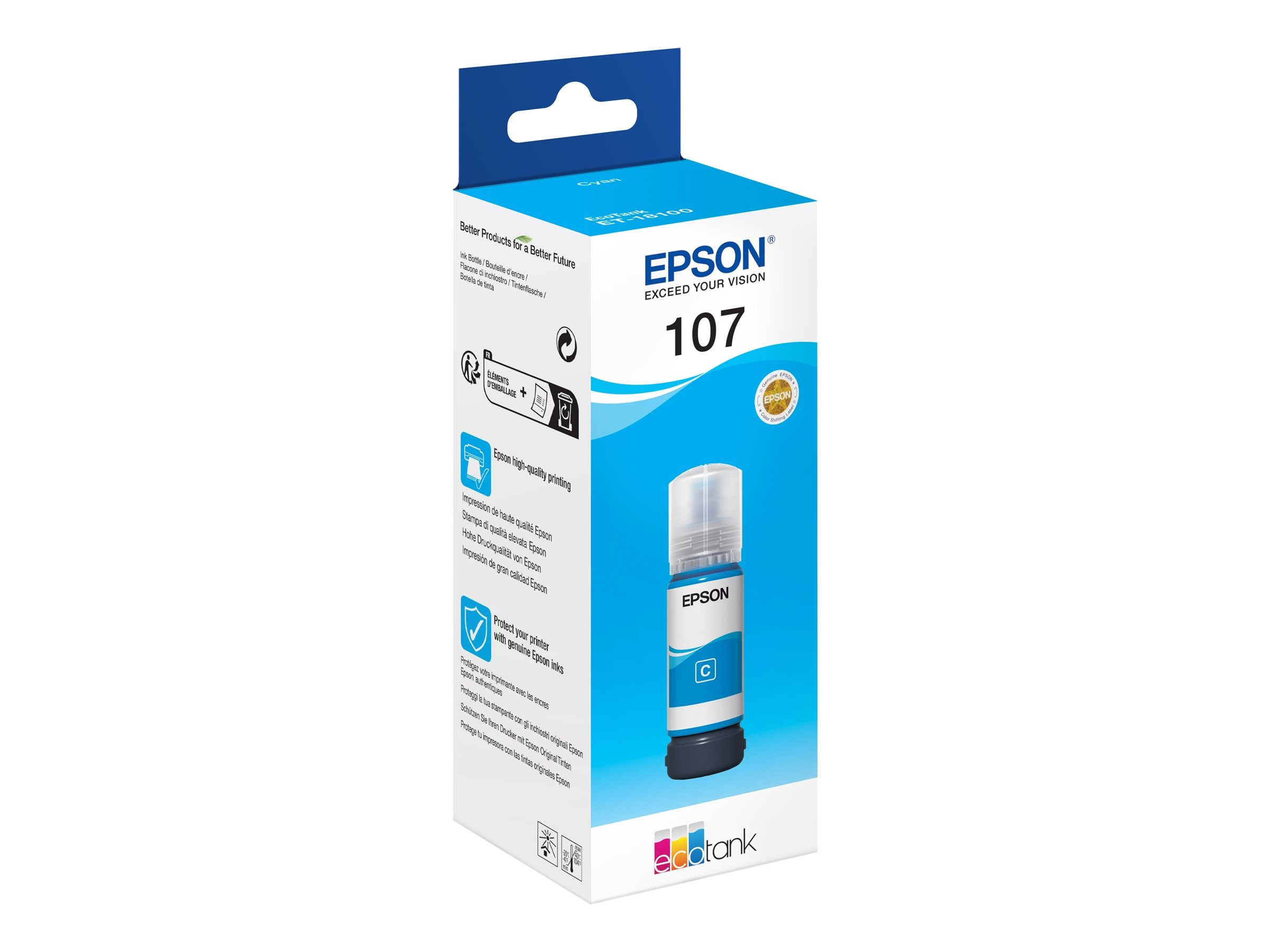 EPSON 1LB 107 EcoTank Cyan Ink Bottle Verpackung