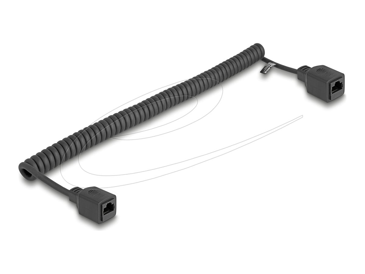 DELOCK RJ45 Spiralkabel Buchse zu Buchse Cat.5e UTP 0,5m bis 1m schwarz - Vorderansicht