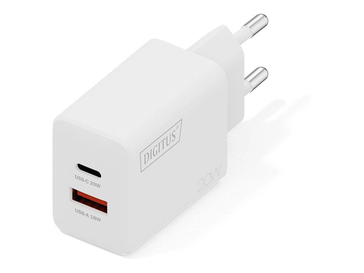 DIGITUS USB Ladegerät 20W 1x USB-C 1x USB-A Vorderansicht