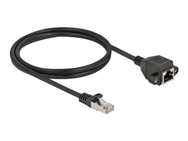 DELOCK Netzwerk Verlängerungskabel S/FTP RJ45 Stecker zu RJ45 Buchse Cat.6A 1m schwarz - Verpackung