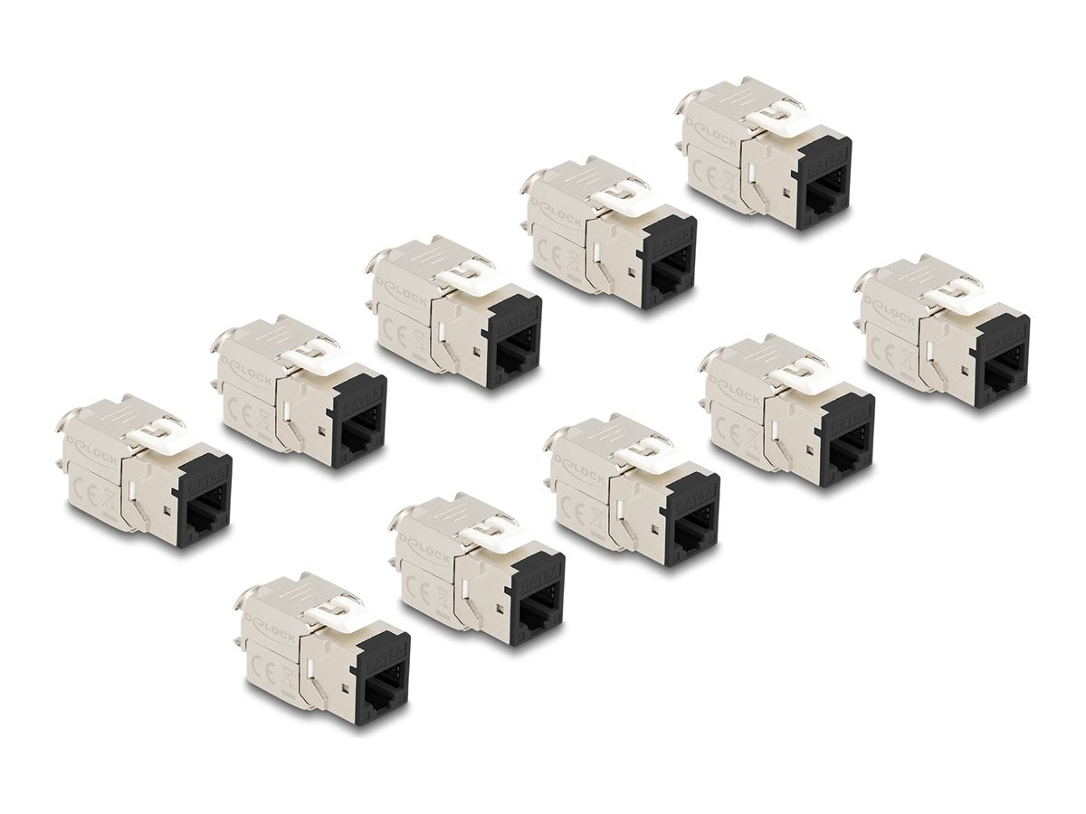 DELOCK Keystone Modul RJ45 Buchse zu LSA Cat.6A werkzeugfrei schwarz Set 10 Stück - Vorderansicht