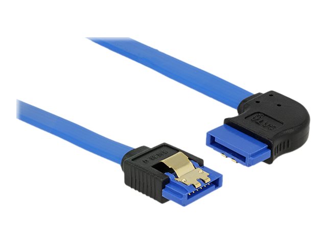 DELOCK Kabel SATA 6 Gb/s Buchse gerade > SATA Buchse rechts gewinkelt 30cm blau mit Goldclips