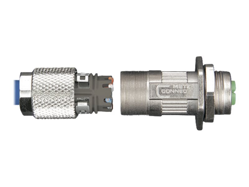 Vorderansicht der METZ CONNECT M12 Buchse IP67 gerade Flanschgeschirmt X-kodiert Cat. 6A