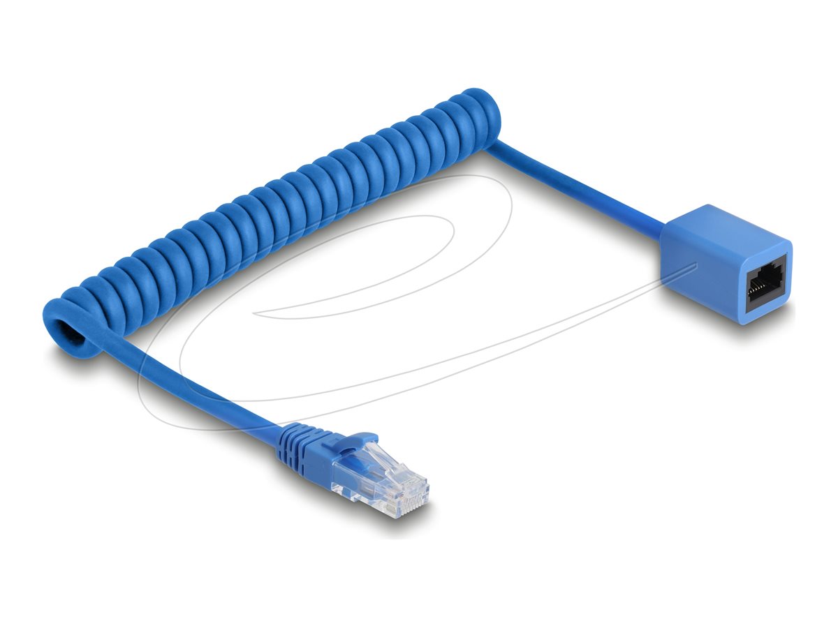 DELOCK RJ45 Spiralkabel Stecker zu Buchse Cat.6 UTP 0,6m bis 1,2m blau - Vorderansicht