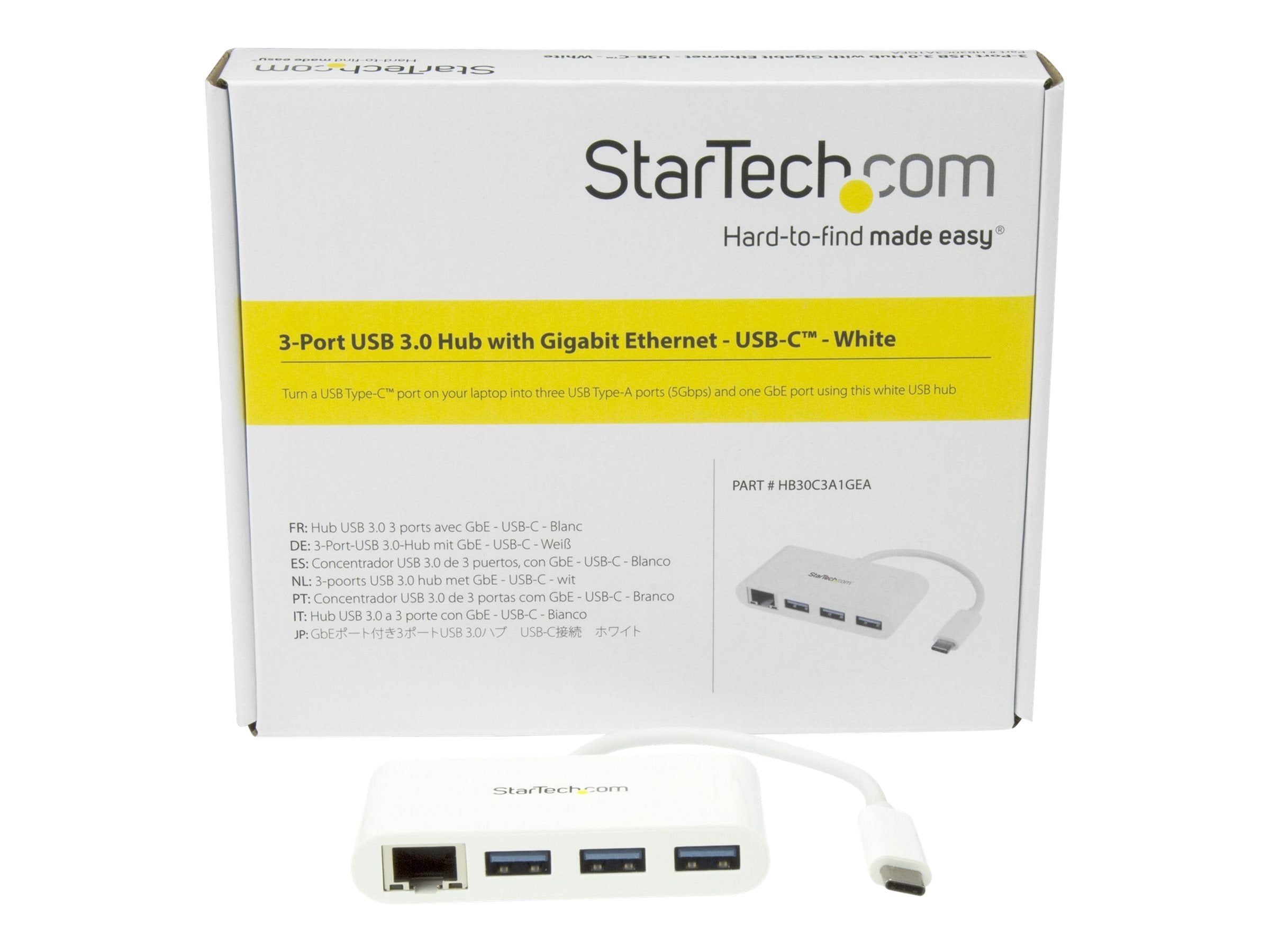 Vorderansicht des STARTECH.COM 3-Port USB-C Hub with Gigabit Ethernet