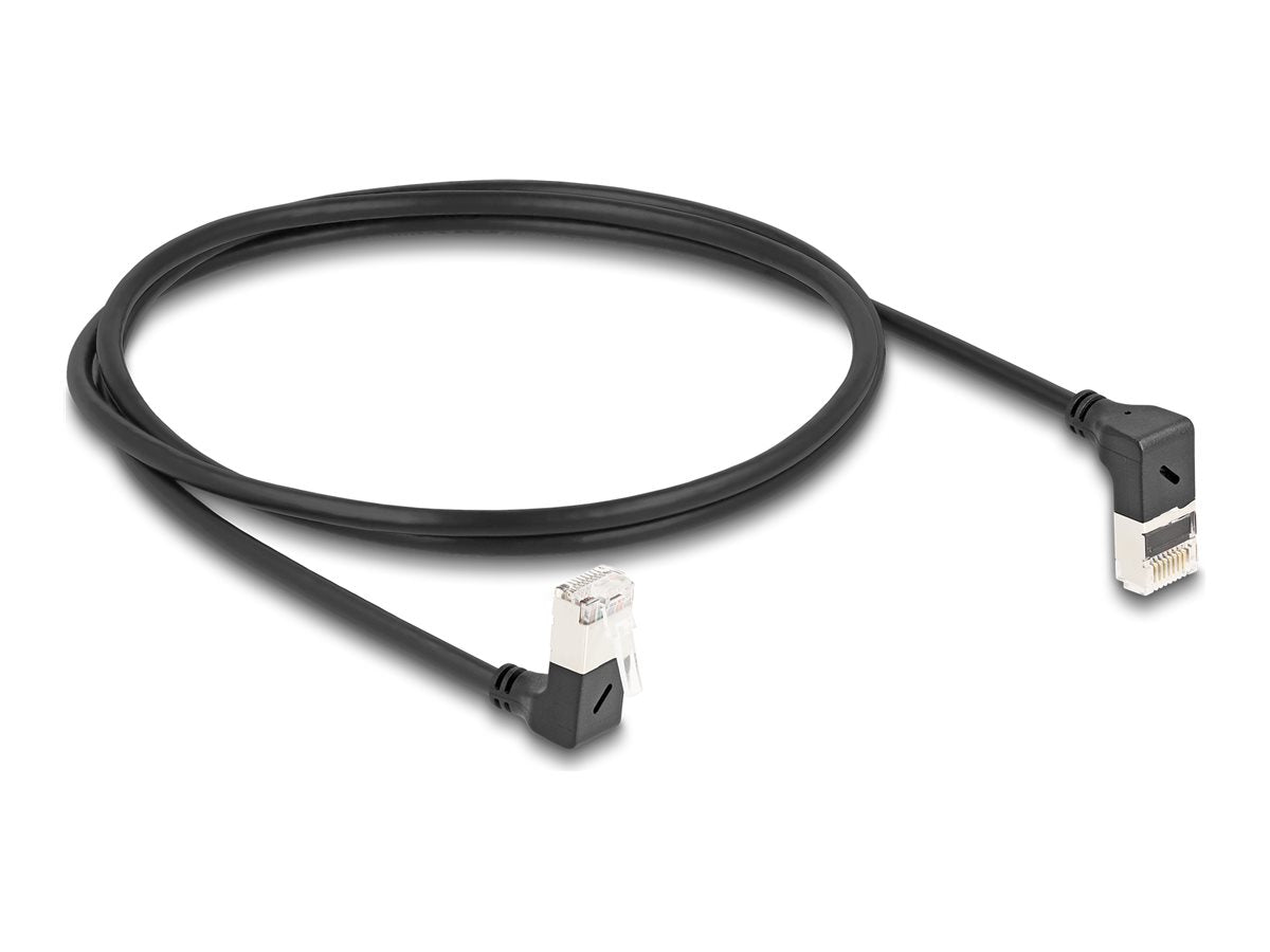 DELOCK RJ45 Netzwerkkabel Cat.6A S/FTP Slim 90 oben gewinkelt - Vorderansicht