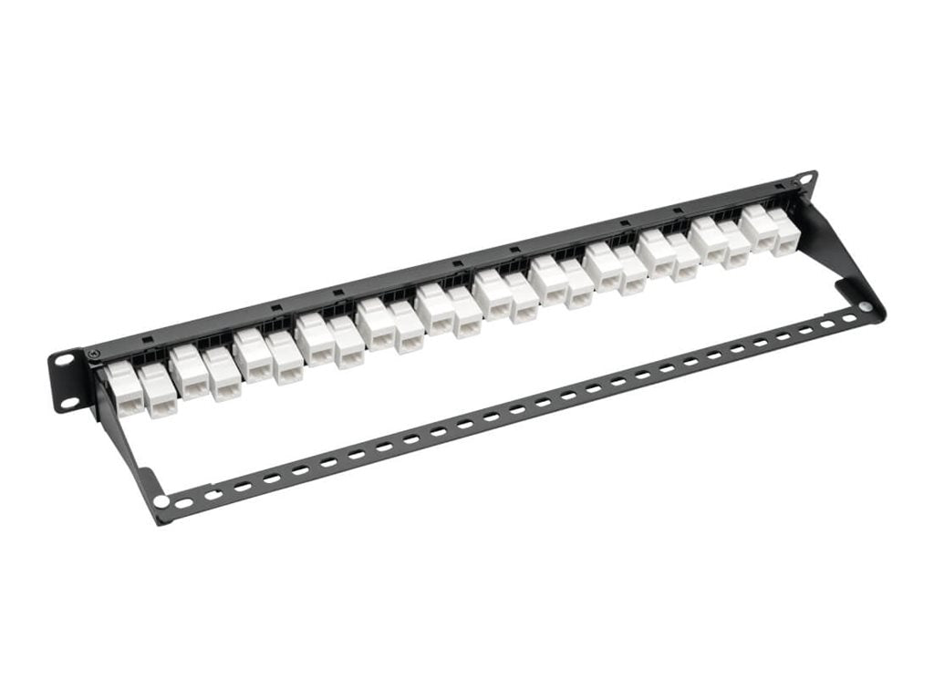 EATON TRIPPLITE 24-Port 1U Rack-Mount Cat6a/Cat6/Cat5e Offset Feed-Through Patch Panel with Cable Management Bar RJ45 Ethernet