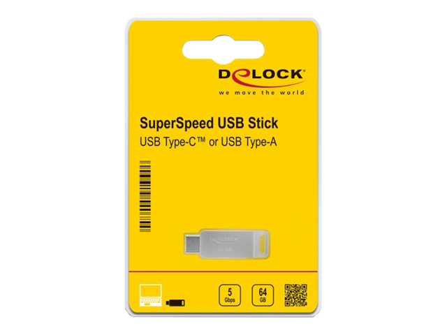 DELOCK USB 3.2 Gen 1 USB-C + Typ-A Speicherstick 64GB Detailansicht