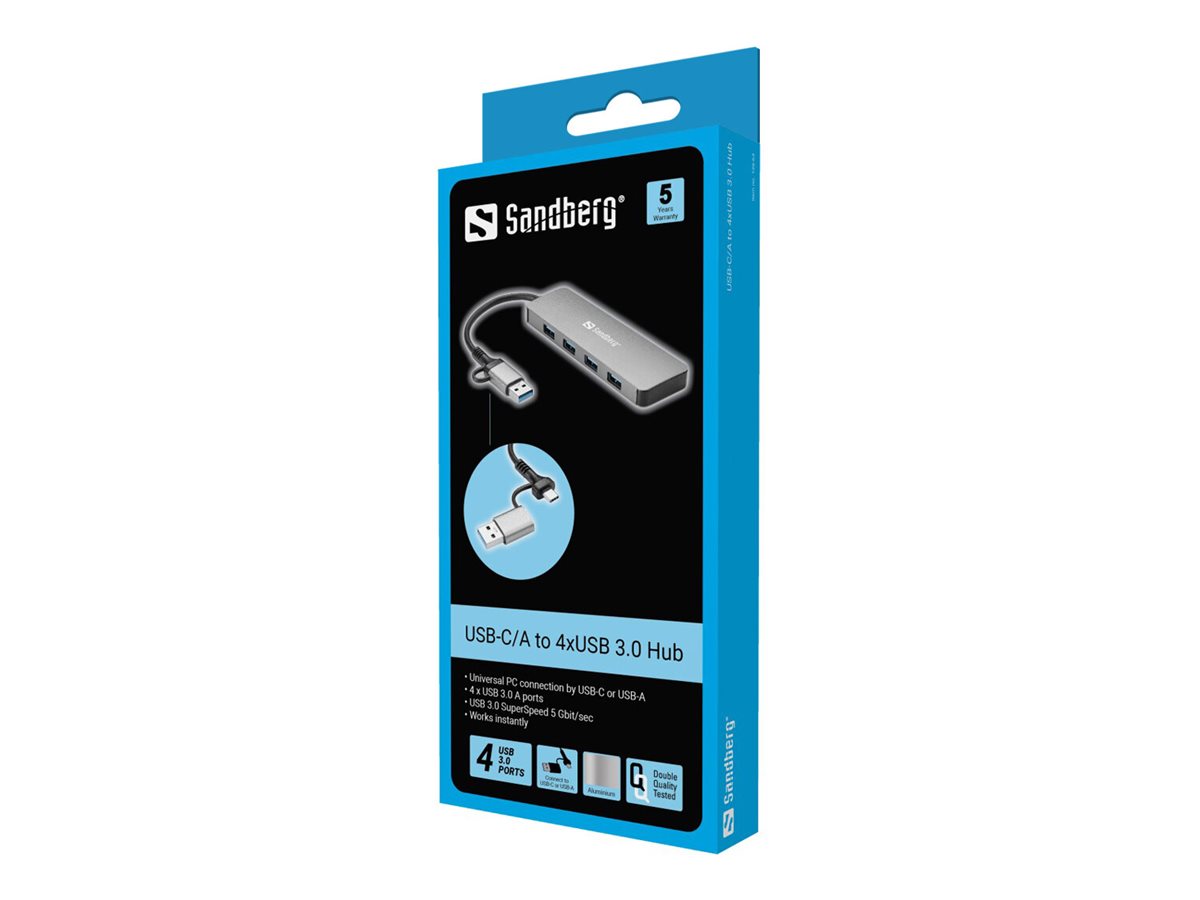 SANDBERG USB-C/A to 4xUSB 3.0 Hub Vorderansicht
