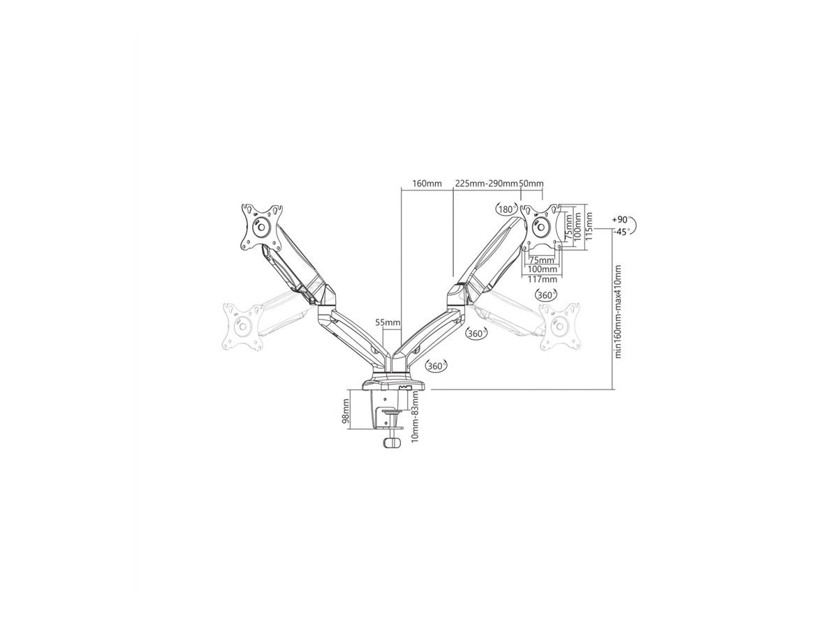 VALUE Dual LCD-Arm Tischmontage Gasfeder 5 Gelenke schwarz - Detailansicht