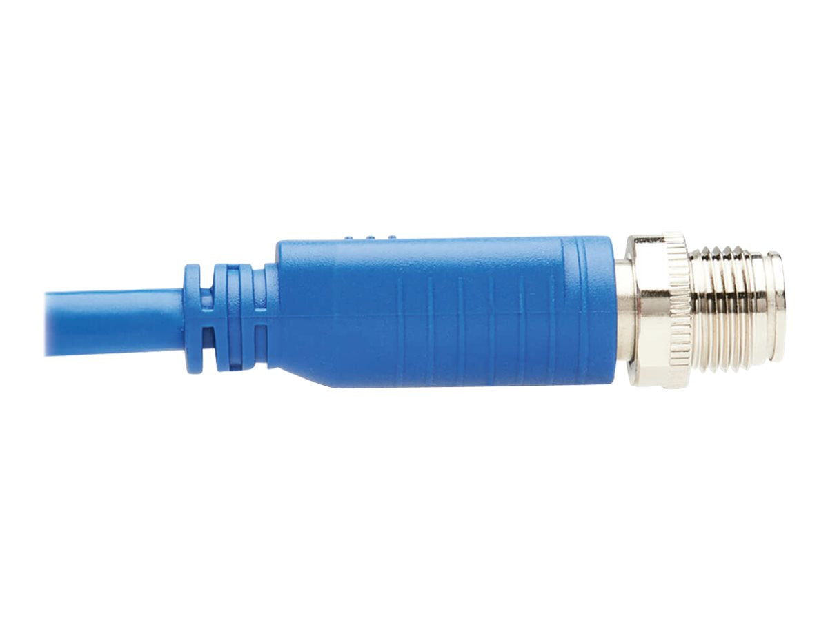 EATON TRIPPLITE M12 X-Code Cat6 1G UTP CMR-LP Ethernet Cable Right-Angle M/M IP68 PoE Blue 2m 6