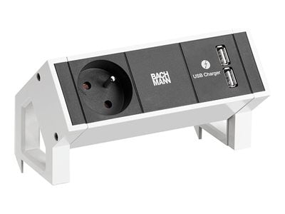 BACHMANN DESK2 1xUTE 1xUSB Charger 0,2m GST18 RAL9010 - Vorderansicht