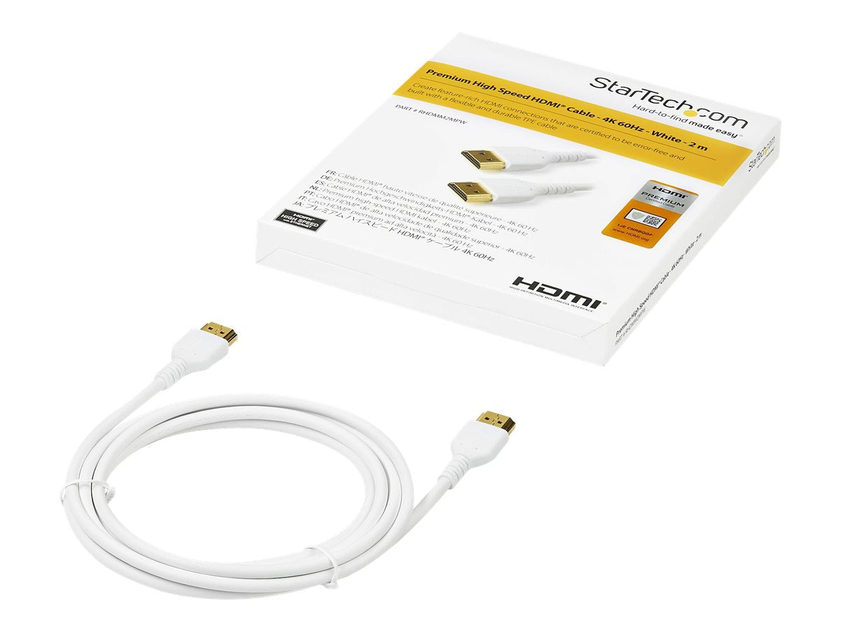 STARTECH.COM Premium High Speed HDMI Cable with Ethernet - 2m 6.6ft White Durable HDMI Cord - Aramid Fiber - HDMI 2.0