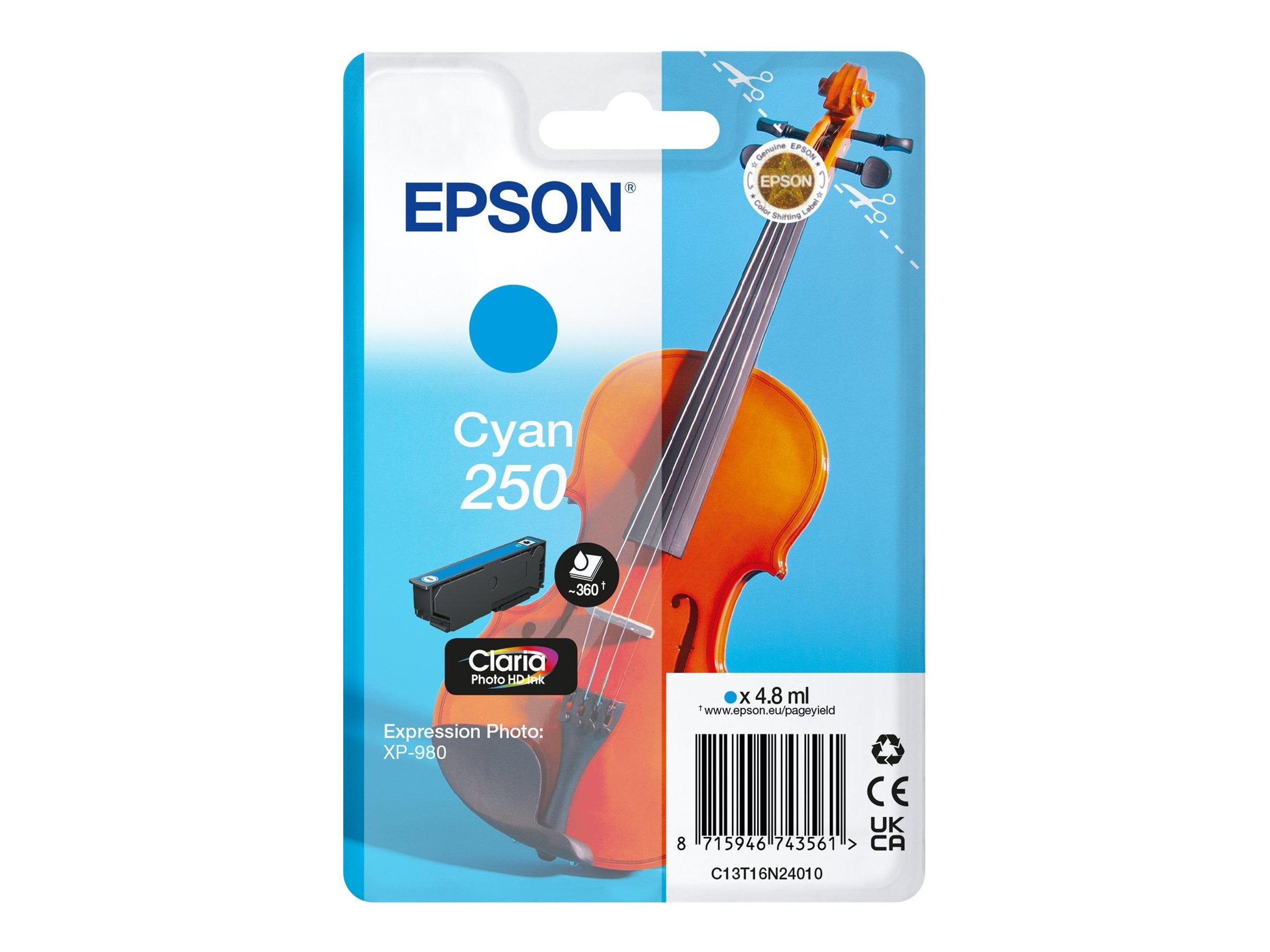 EPSON Singlepack Cyan 250 Tintenpatrone Vorderansicht
