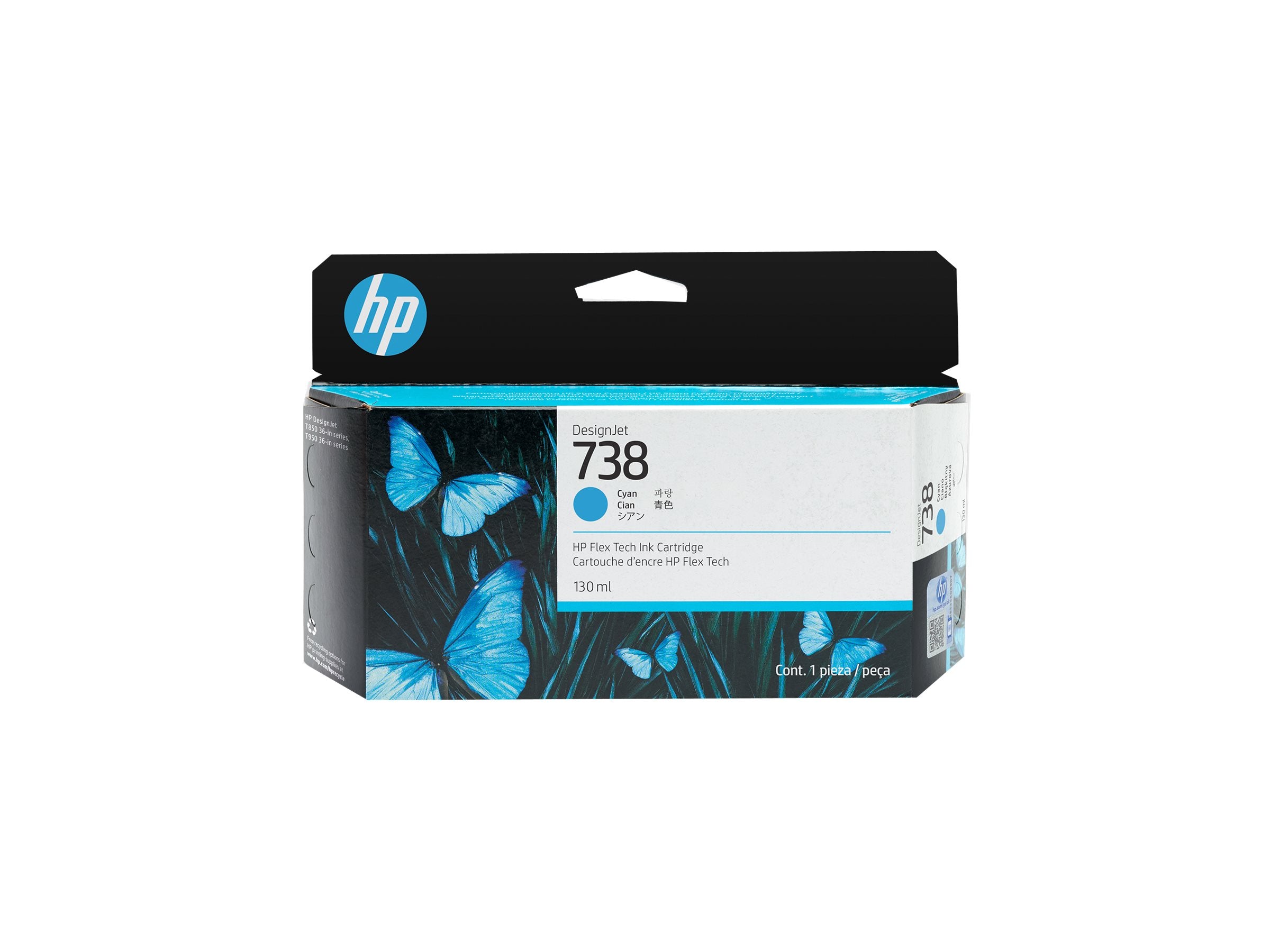 HP 738 130-ml Cyan DesignJet Ink Cartridge Vorderansicht