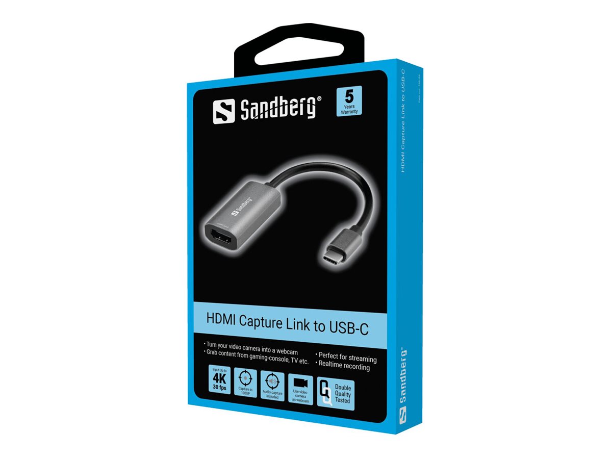 SANDBERG HDMI Capture Link zu USB-C Vorderansicht