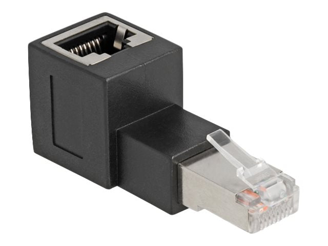 DELOCK RJ45 Stecker zu RJ45 Buchse Adapter Cat.6A 90 nach oben gewinkelt - Vorderansicht