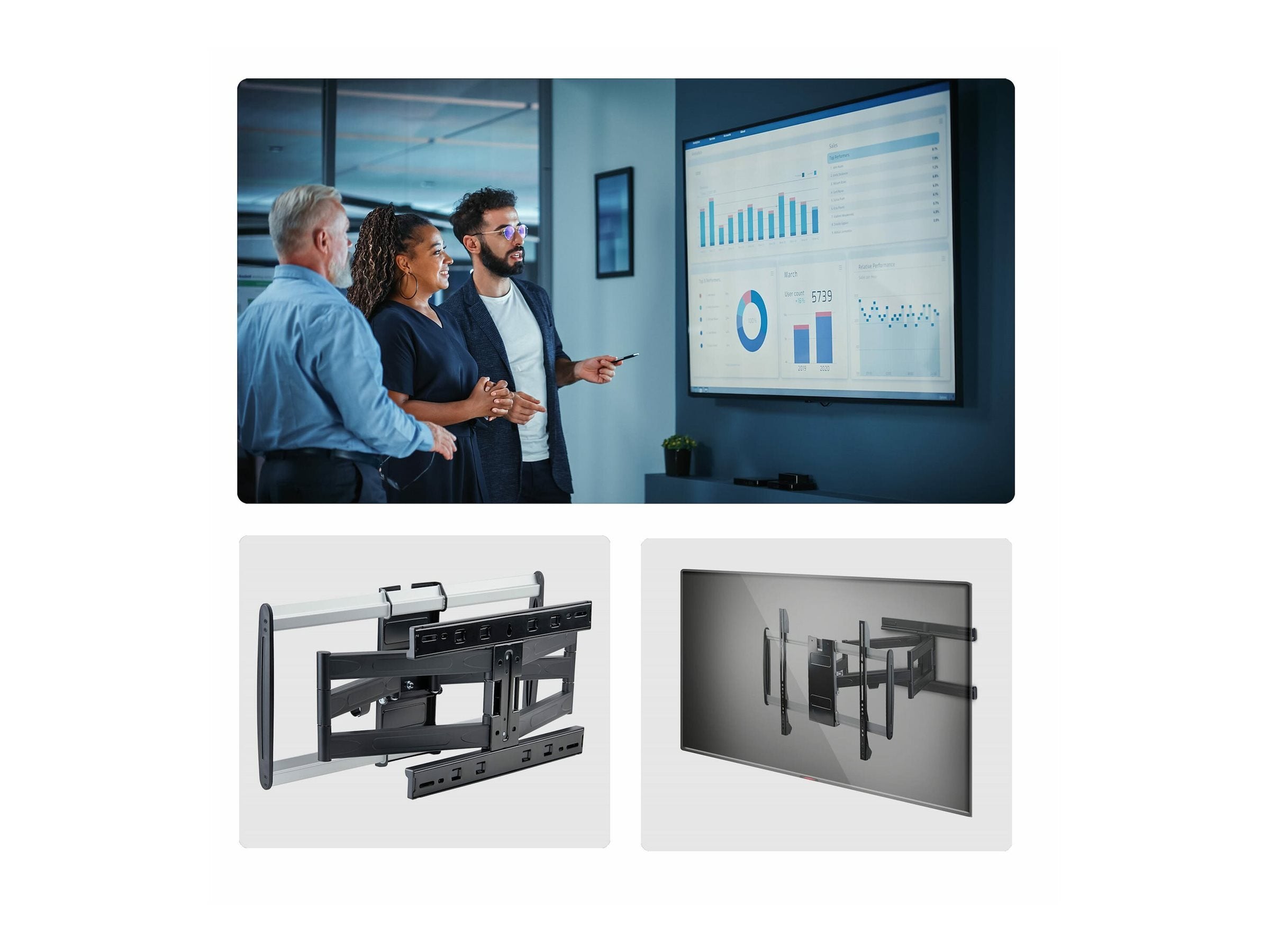 STARTECH.COM Ultraflache vollbewegliche TV-Wandhalterung fur Bildschirme bis 65 Zoll und 45 kg VESA 600x400 flaches Design
