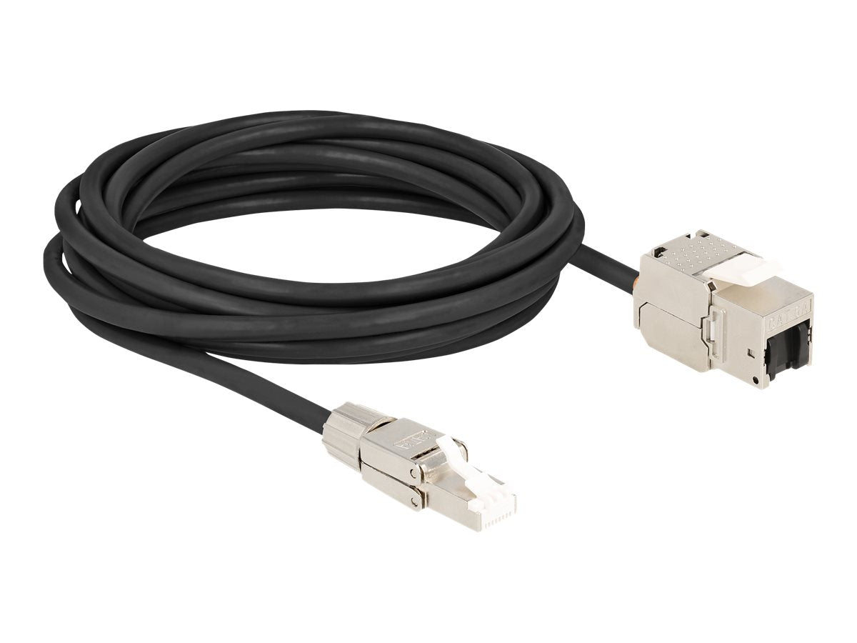 DELOCK Kabel RJ45 Stecker feldkonfektionierbar zu Keystone Modul RJ45 Buchse Cat.6A 5m - Vorderansicht