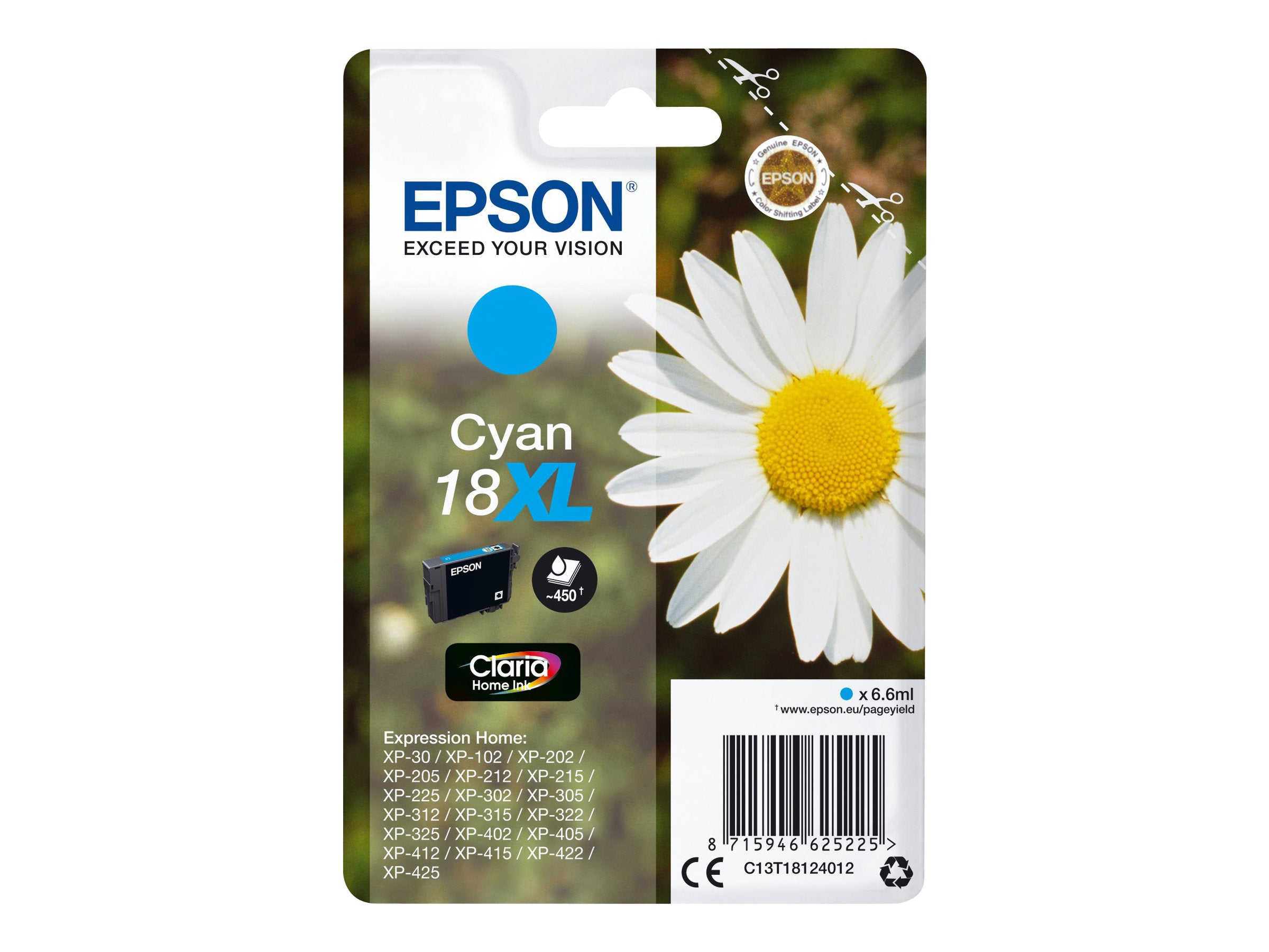 EPSON 1LB 18XL Tintenpatrone Cyan Vorderansicht