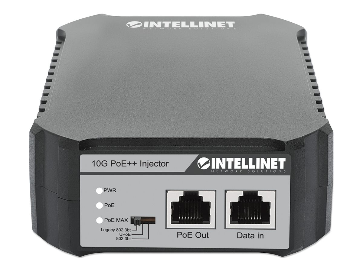 INTELLINET 10G PoE++ Injektor ein 95 Watt-Port IEEE 802.3bt-konform 4PPoE Kunststoffgehäuse optionale Wandmontage
