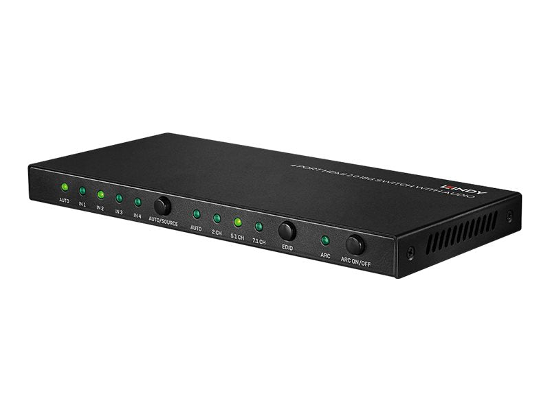 LINDY 4 Port HDMI 2.0 18G Switch mit Audio - Detailansicht der Anschlüsse