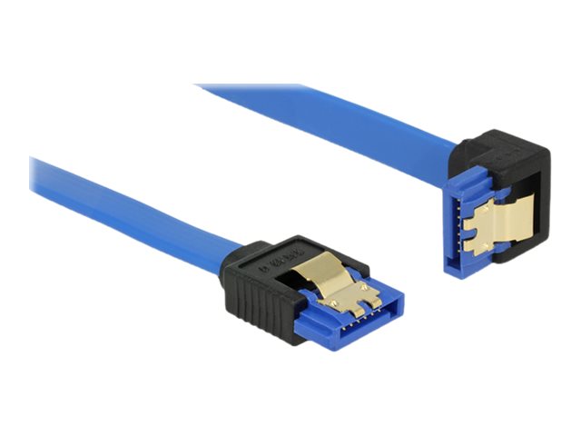 DELOCK Kabel SATA 6 Gb/s Buchse gerade > SATA Buchse unten gewinkelt 20cm blau mit Goldclips