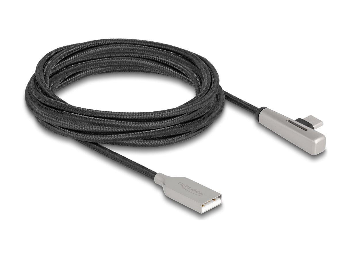 DELOCK USB 2.0 Kabel Typ-A Stecker zu USB Type-C Stecker gewinkelt mit LED und Schnellladefunktion 60W 3m - Vorderansicht
