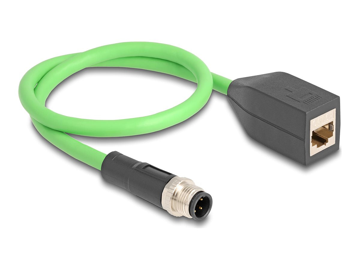 DELOCK M12 Kabel D-kodiert 4 Pin Stecker zu RJ45 Buchse PUR TPU 0,5m - Vorderansicht