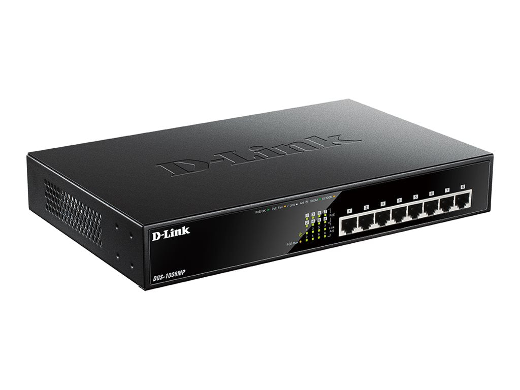 D-LINK DGS-1008MP 8-Port Desktop Gigabit Max PoE Switch Rückansicht