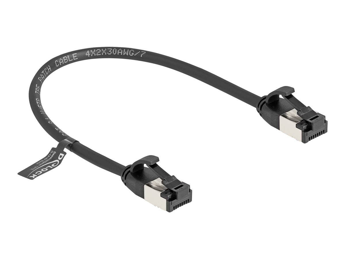 DELOCK RJ45 Kabel Stecker zu Stecker Cat.8.1 flexibel 0,25m schwarz - Vorderansicht