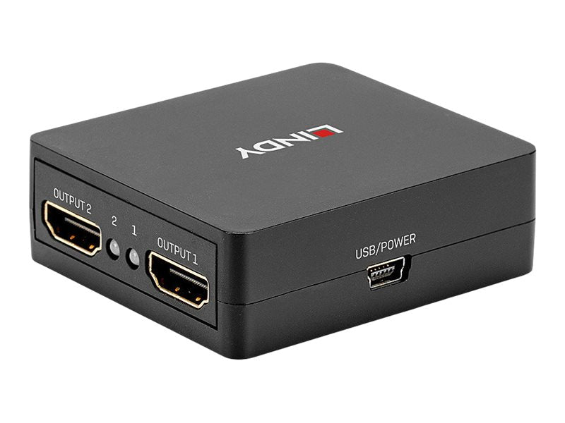 LINDY 2 Port HDMI 18G Splitter Kompakter 2 Port Splitter zum Anschluss einer HDMI-Quelle an zwei HDMI Displays oder Projektoren