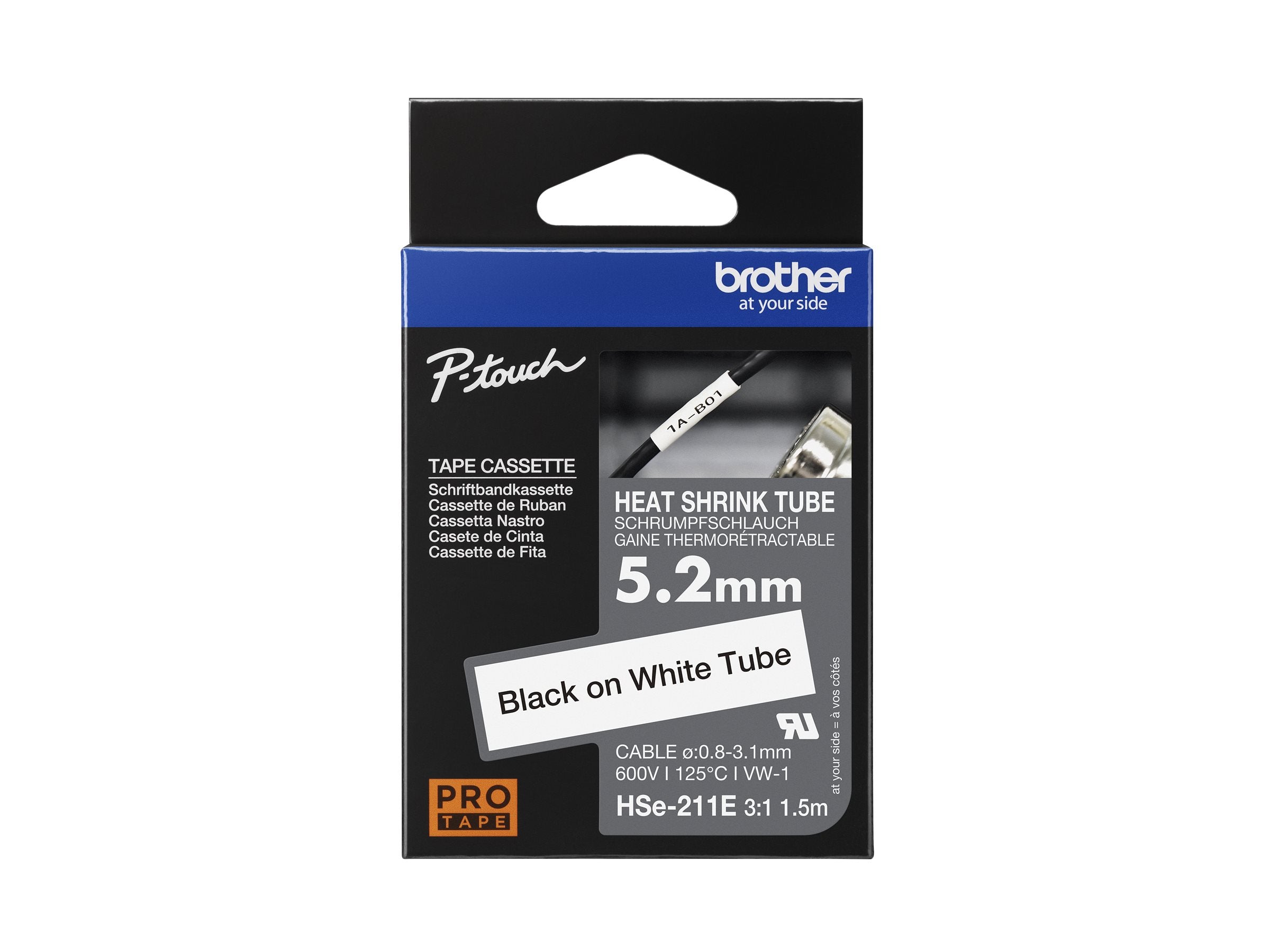 BROTHER Heat Shrink Tube Black on White 5,2mm - Vorderansicht