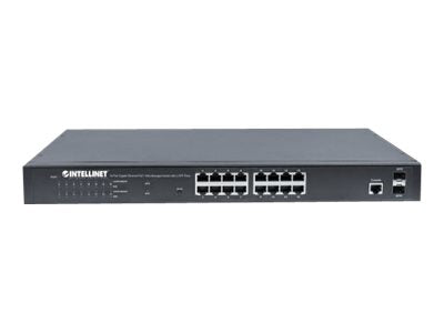INTELLINET 16 Port Gigabit PoE+ Switch Rückansicht