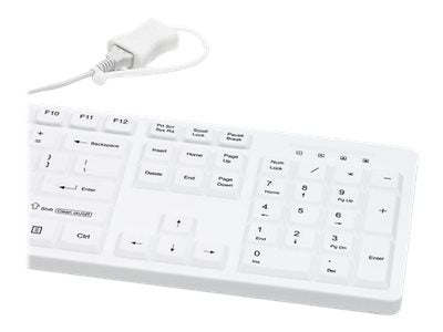 GETT GCQ CleanType Easy Protect Silikon Tastatur mit Kunststoffgehaeuse NUM-Block 105 Tasten IP68 USB Farbe: weiss Layout: US