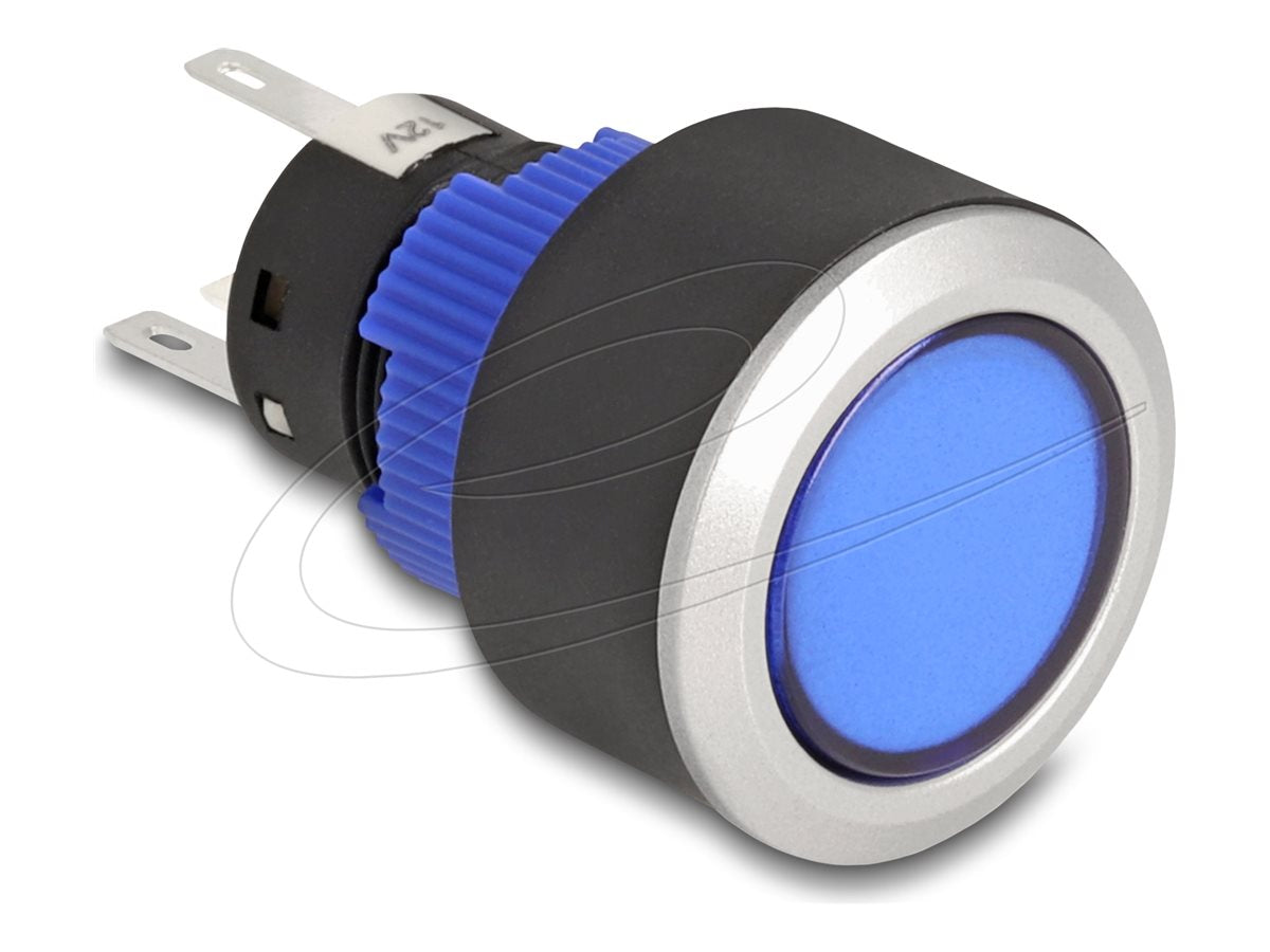 DELOCK Drucktaster vorstehend zum Einbau 22mm 5 x Lötanschluss Taster flach Plastik LED blau
