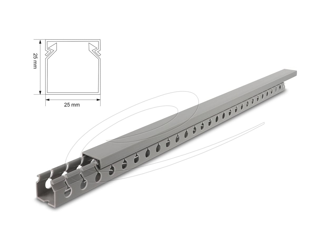 DELOCK Verdrahtungskanal 25 x 25mm - Länge 1m grau - Vorderansicht